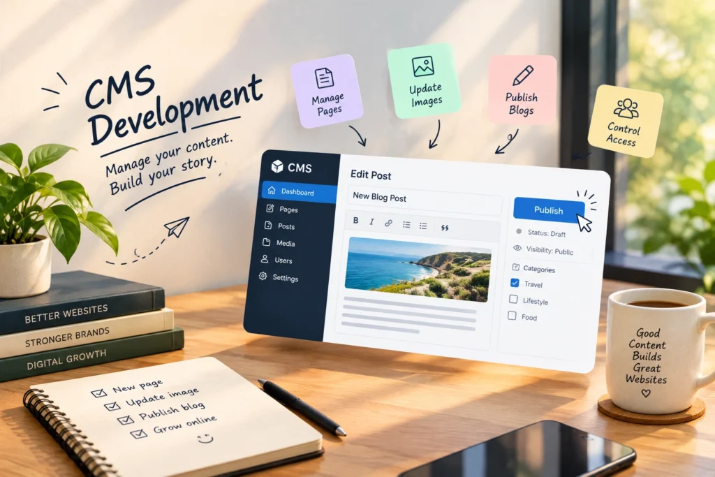 CMS Development dashboard for managing website content and publishing blogs.